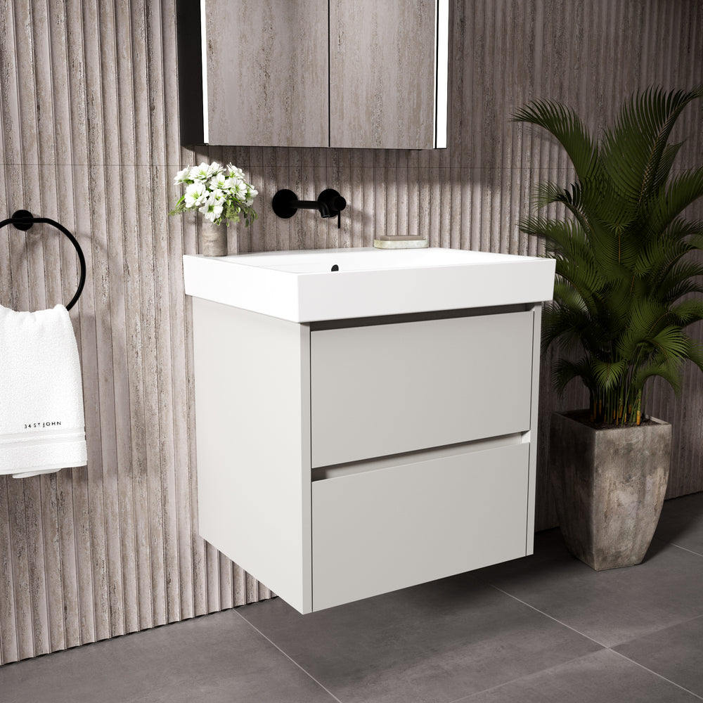 GSI Nubes Bevel Double Drawer Vanity Unit With Ceramic Basin - Matt Grey 600mm x 500mm