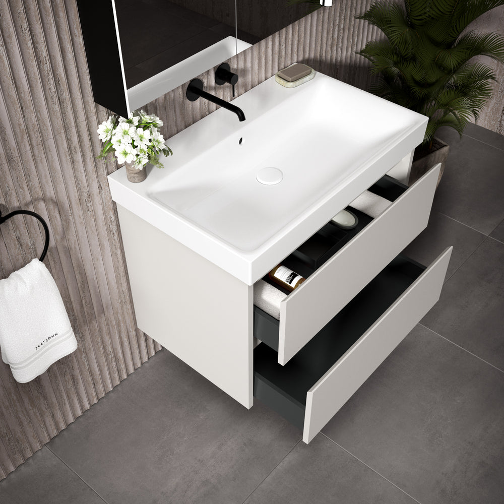 GSI Nubes Bevel Double Drawer Vanity Unit With Ceramic Basin - Matt Grey 800mm x 500mm