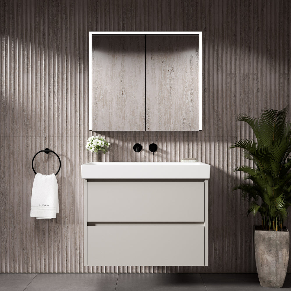GSI Nubes Bevel Double Drawer Vanity Unit With Ceramic Basin - Matt Grey 800mm x 500mm