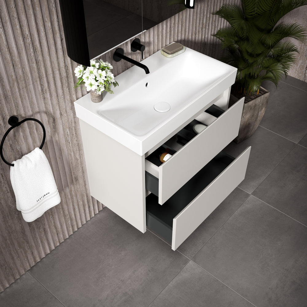 GSI Nubes Bevel Slimline Double Drawer Vanity Unit With Ceramic Basin - Matt Grey 700mm x 400mm