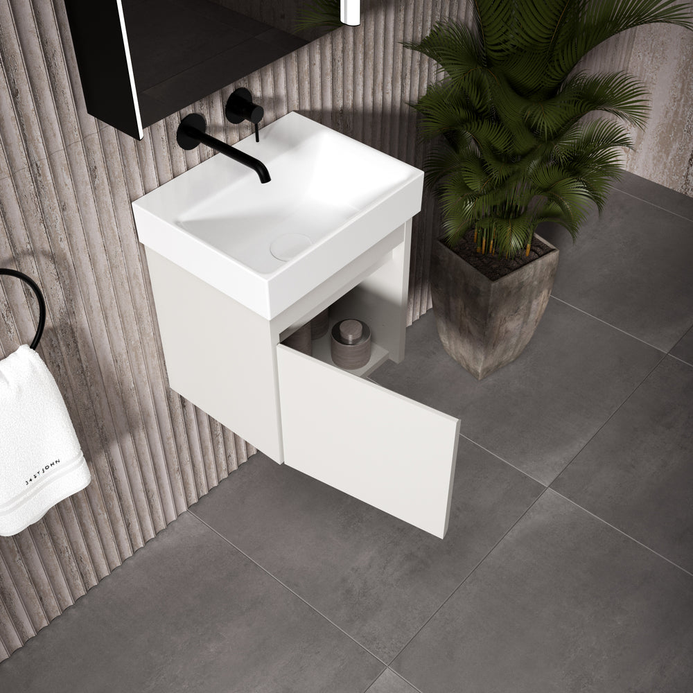 GSI Nubes Bevel Single Reversible Door Vanity Unit With Ceramic Basin - Matt Grey 400mm x 320mm