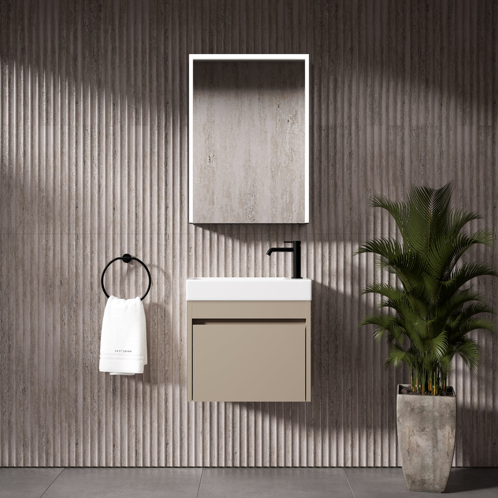 GSI Nubes Bevel Single Reversible Door Vanity Unit With Ceramic Basin - Matt Pebble 500mm x 250mm