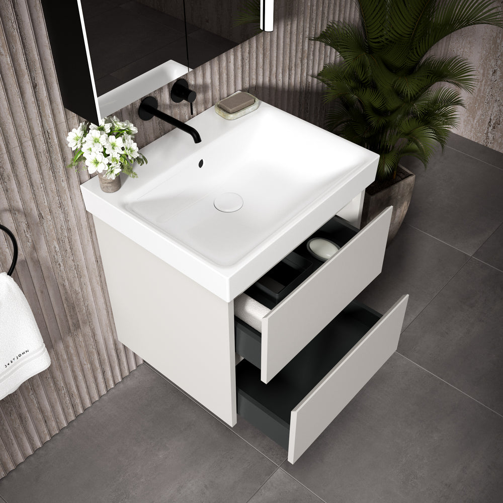 GSI Nubes Bevel Double Drawer Vanity Unit With Ceramic Basin - Matt Grey 600mm x 500mm