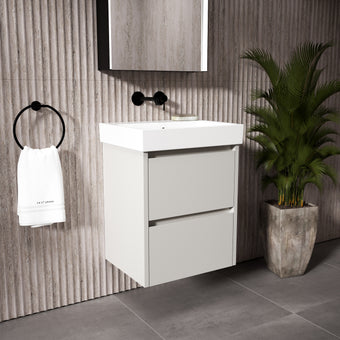 GSI Nubes Bevel Slimline Double Drawer Vanity Unit With Ceramic Basin - Matt Grey 500mm x 400mm