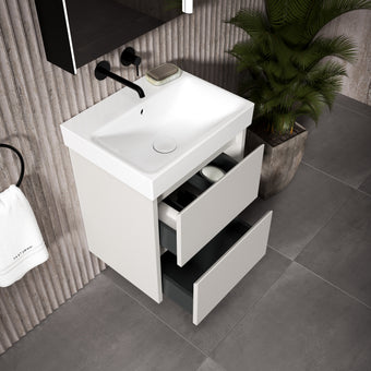 GSI Nubes Bevel Slimline Double Drawer Vanity Unit With Ceramic Basin - Matt Grey 500mm x 400mm