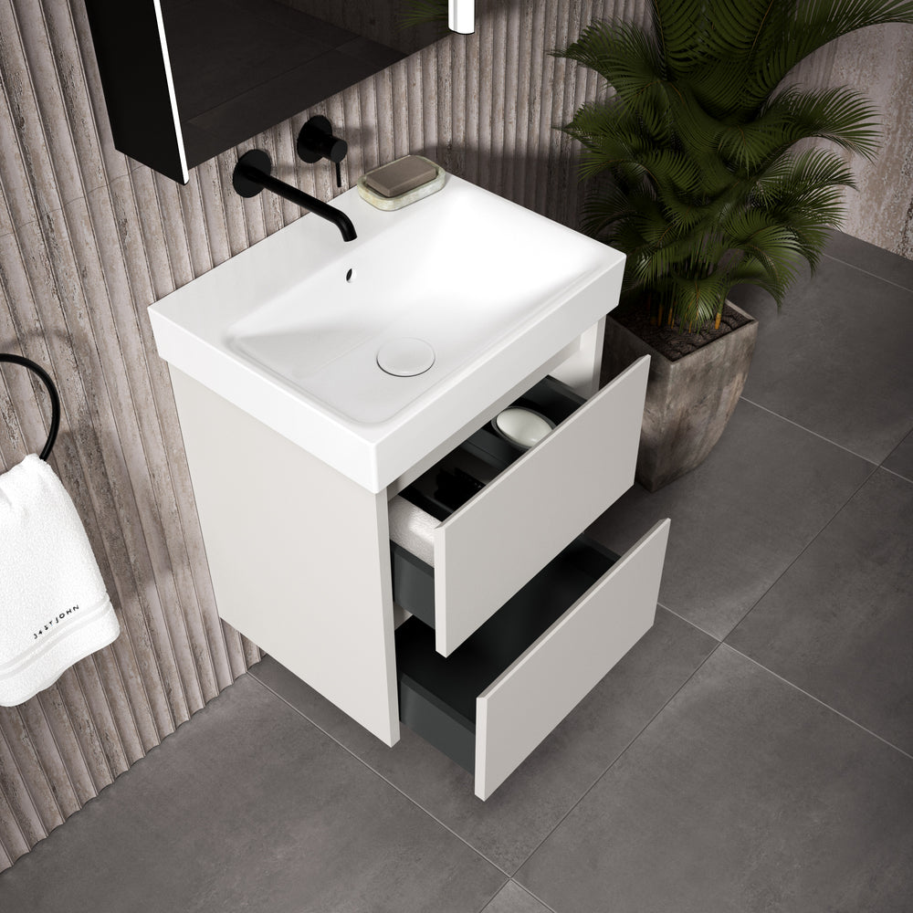 GSI Nubes Bevel Slimline Double Drawer Vanity Unit With Ceramic Basin - Matt Grey 500mm x 400mm