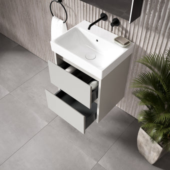 GSI Nubes Bevel Slimline Double Drawer Vanity Unit With Ceramic Basin - Matt Grey 500mm x 400mm