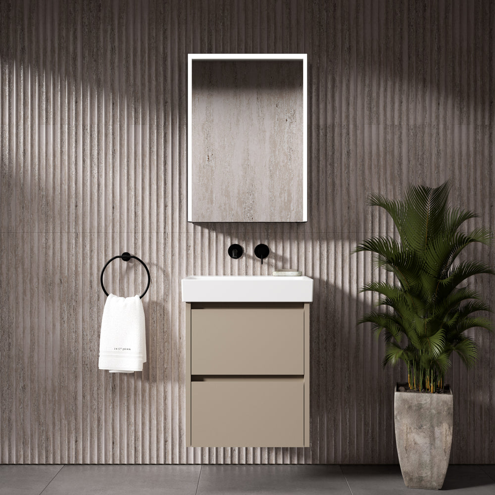 GSI Nubes Bevel Slimline Double Drawer Vanity Unit With Ceramic Basin - Matt Pebble 500mm x 400mm