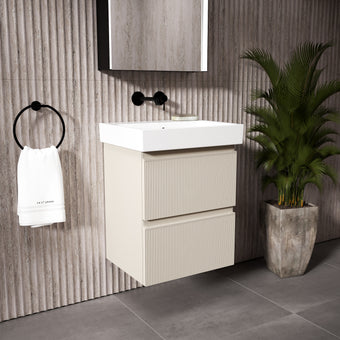 GSI Nubes Ribbed Double Drawer Vanity Unit With Ceramic Basin - Cashmere 500mm x 400mm