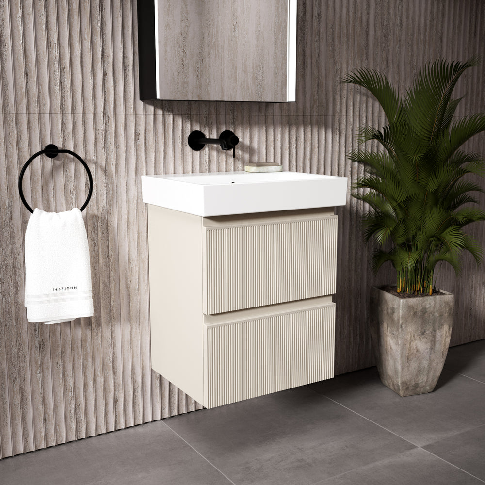 GSI Nubes Ribbed Double Drawer Vanity Unit With Ceramic Basin - Cashmere (Oatmeal) 500mm x 400mm
