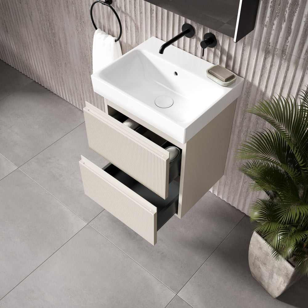 GSI Nubes Ribbed Double Drawer Vanity Unit With Ceramic Basin - Cashmere (Oatmeal) 500mm x 400mm