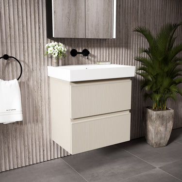 GSI Nubes Ribbed Double Drawer Vanity Unit With Ceramic Basin - Cashmere (Oatmeal) 600mm x 400mm