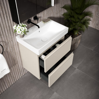 GSI Nubes Ribbed Double Drawer Vanity Unit With Ceramic Basin - Cashmere (Oatmeal) 600mm x 400mm