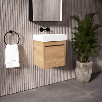 GSI Nubes Bevel Single Reversible Door Vanity Unit With Ceramic Basin - Oak 400mm x 320mm
