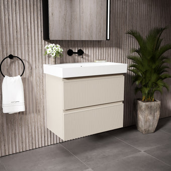 GSI Nubes Ribbed Double Drawer Vanity Unit With Ceramic Basin - Cashmere 700mm x 400mm