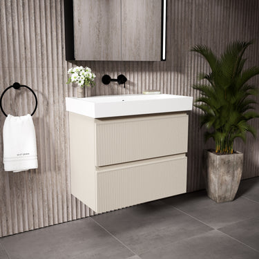 GSI Nubes Ribbed Double Drawer Vanity Unit With Ceramic Basin - Cashmere (Oatmeal) 700mm x 400mm
