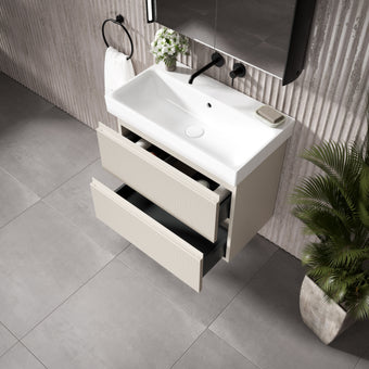 GSI Nubes Ribbed Double Drawer Vanity Unit With Ceramic Basin - Cashmere 700mm x 400mm