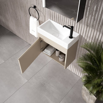 GSI Nubes Bevel Single Reversible Door Vanity Unit With Ceramic Basin - Matt Pebble 500mm x 250mm