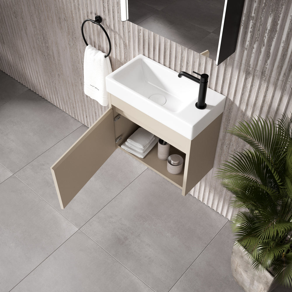 GSI Nubes Bevel Single Reversible Door Vanity Unit With Ceramic Basin - Matt Pebble 500mm x 250mm