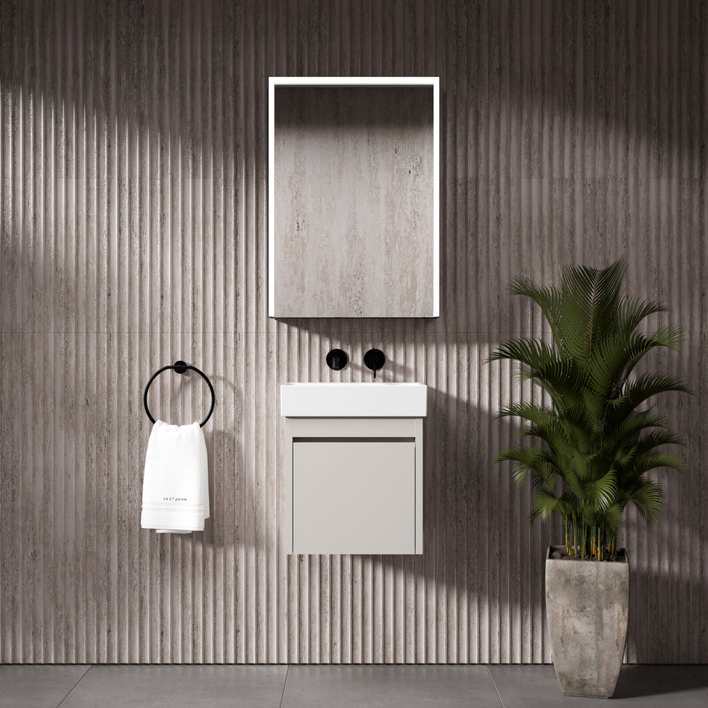 GSI Nubes Bevel Single Reversible Door Vanity Unit With Ceramic Basin - Matt Grey 400mm x 320mm