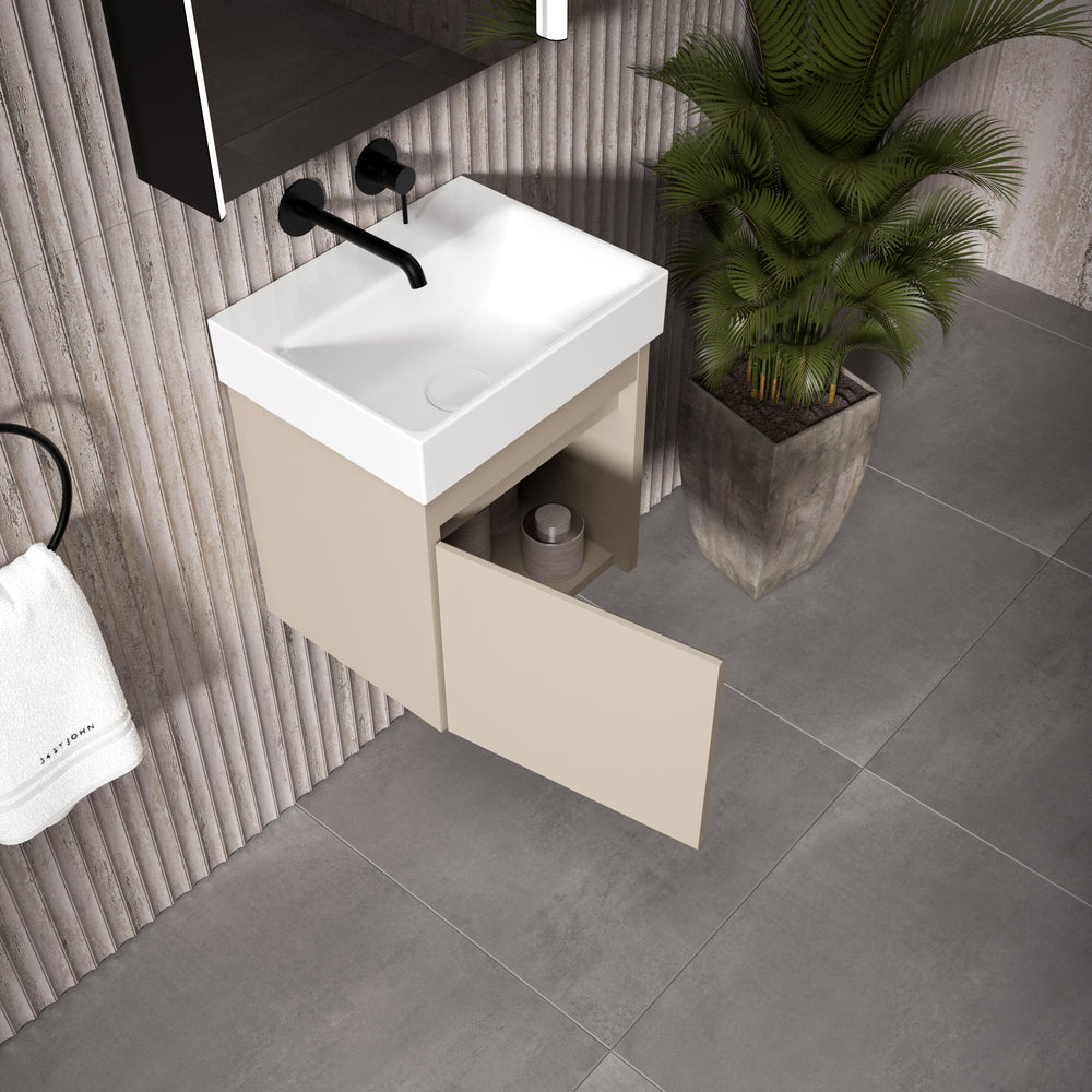 GSI Nubes Bevel Single Reversible Door Vanity Unit With Ceramic Basin - Matt Pebble 400mm x 320mm