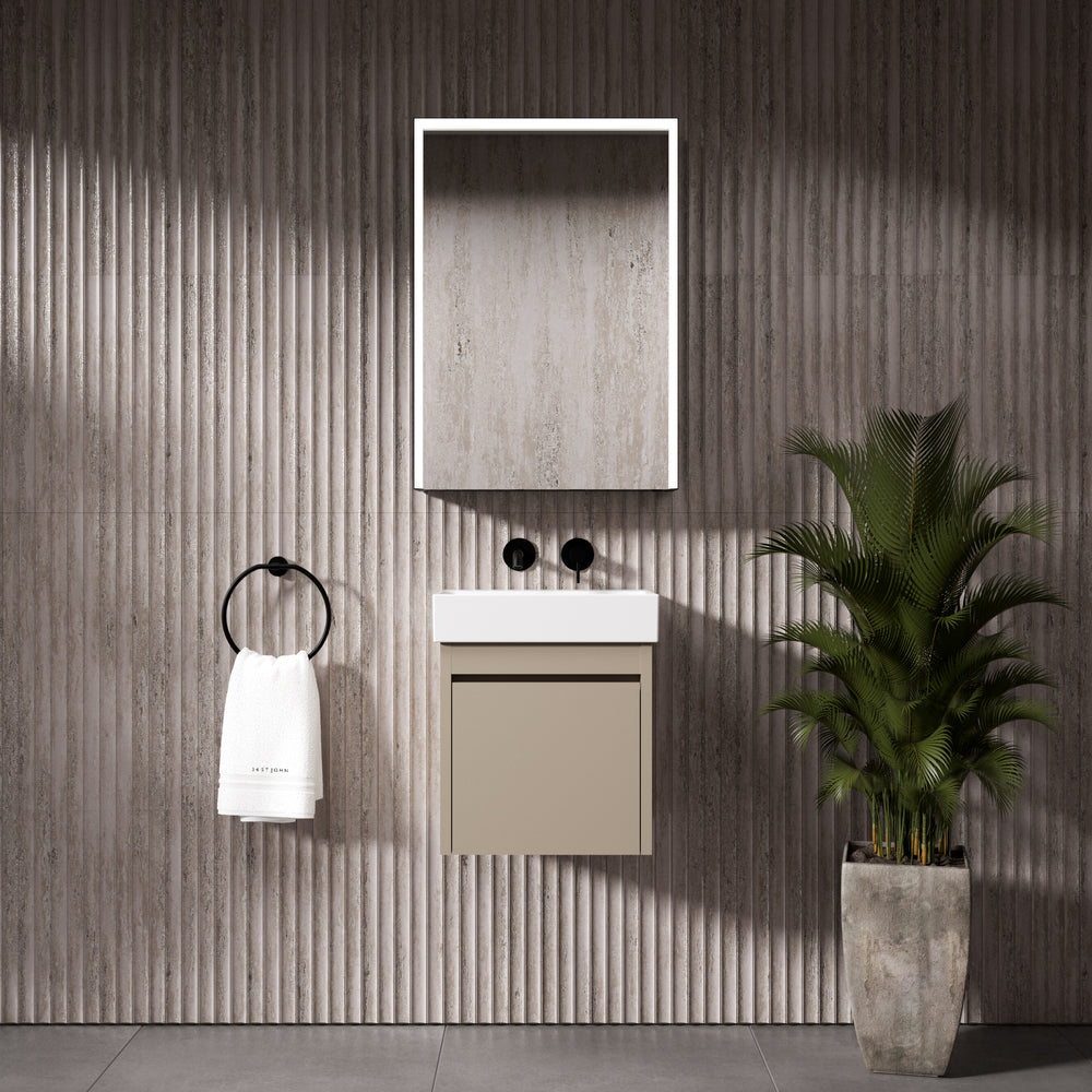 GSI Nubes Bevel Single Reversible Door Vanity Unit With Ceramic Basin - Matt Pebble 400mm x 320mm