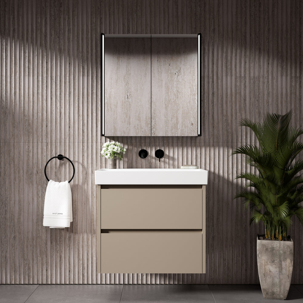 GSI Nubes Bevel Slimline Double Drawer Vanity Unit With Ceramic Basin - Matt Pebble 700mm x 400mm