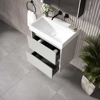 GSI Nubes Bevel Slimline Double Drawer Vanity Unit With Ceramic Basin - Matt Grey 600mm x 400mm