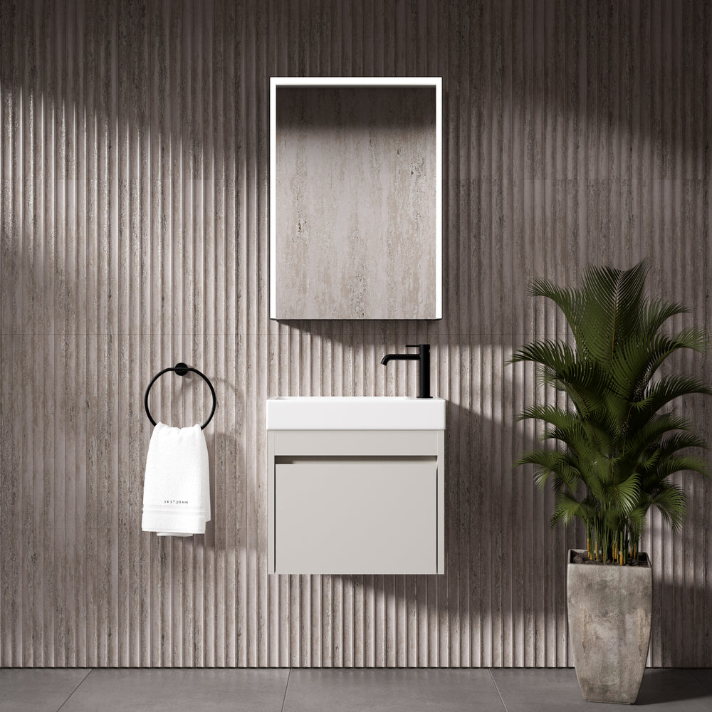 GSI Nubes Bevel Single Reversible Door Vanity Unit With Ceramic Basin - Matt Grey 500mm x 250mm