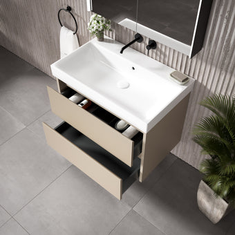 GSI Nubes Bevel Double Drawer Vanity Unit With Ceramic Basin - Matt Pebble 800mm x 500mm