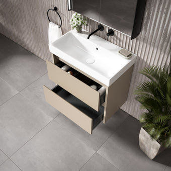 GSI Nubes Bevel Slimline Double Drawer Vanity Unit With Ceramic Basin - Matt Pebble 700mm x 400mm