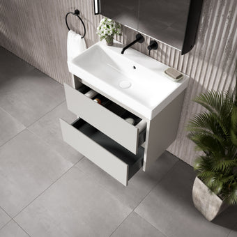 GSI Nubes Bevel Slimline Double Drawer Vanity Unit With Ceramic Basin - Matt Grey 700mm x 400mm