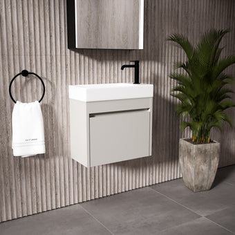 GSI Nubes Bevel Single Reversible Door Vanity Unit With Ceramic Basin - Matt Grey 500mm x 250mm