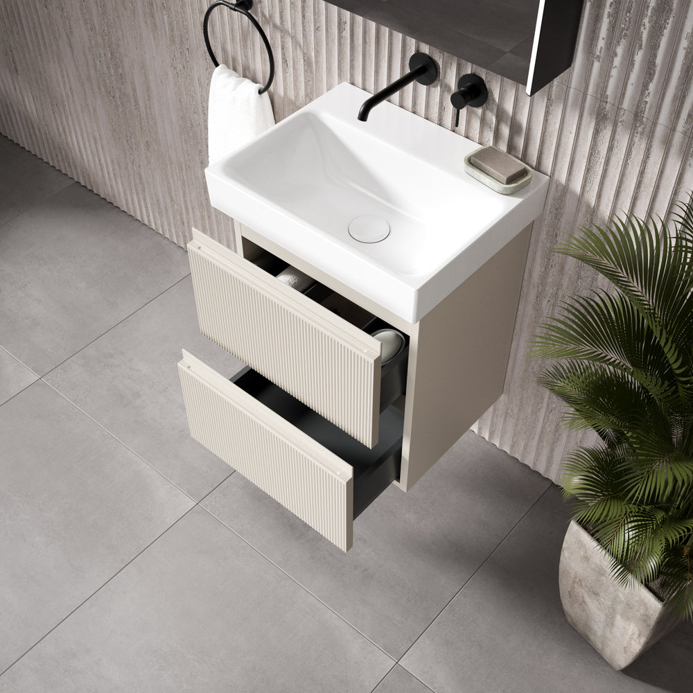 GSI Nubes Ribbed Double Drawer Vanity Unit With Ceramic Basin - Cashmere 500mm x 400mm