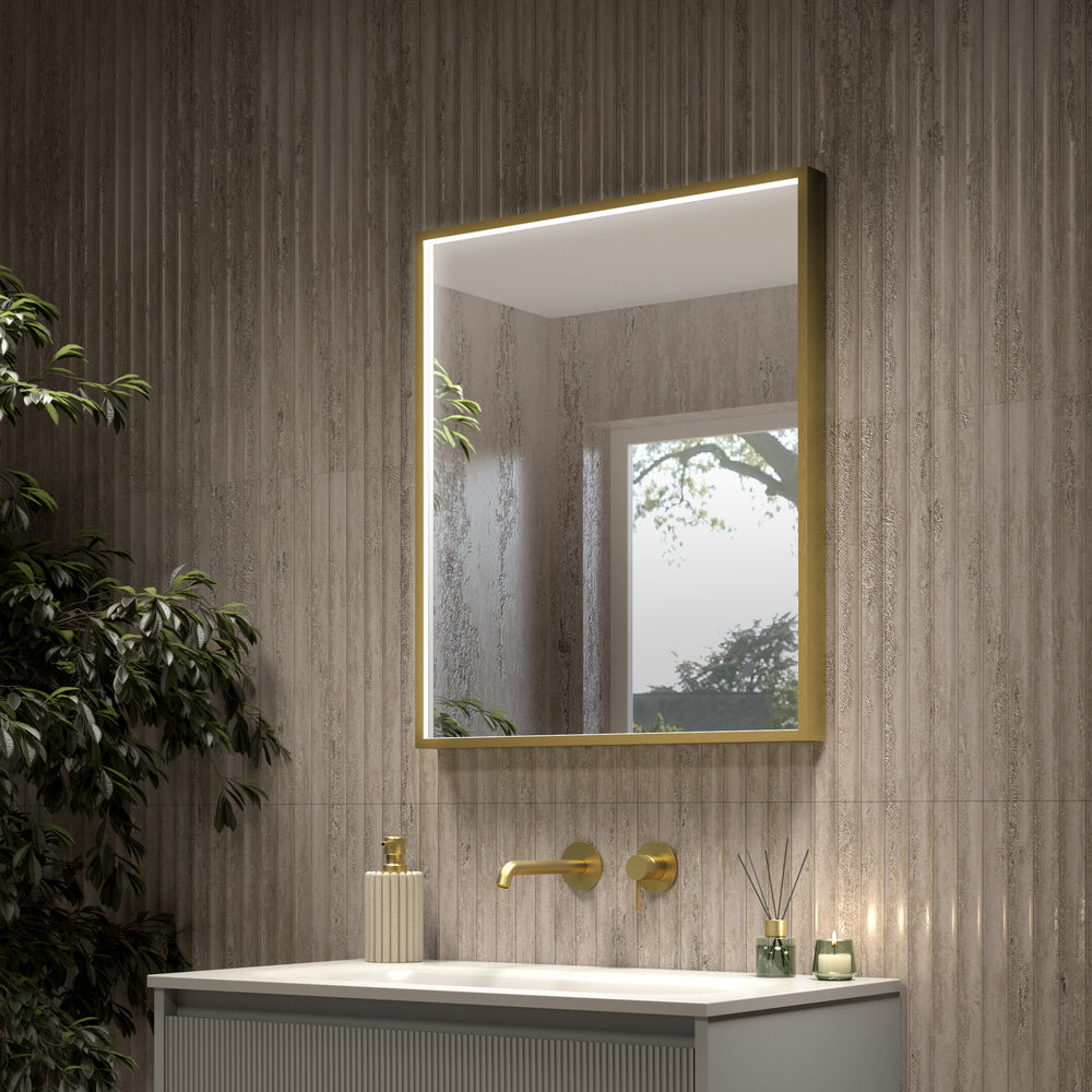 Passerina Square Steam Free Mirror - Brushed Brass 600x700mm