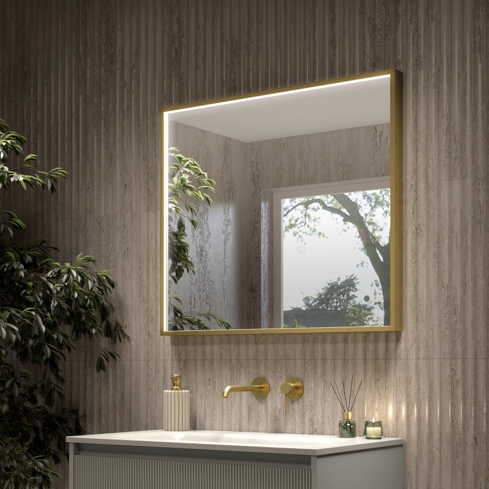 Passerina Square Steam Free Mirror - Brushed Brass 800x700mm