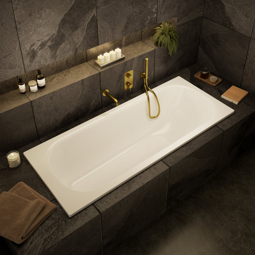 Wall Mounted Bath Mixer Tap Complete with Spout & Shower Kit - Brushed Brass