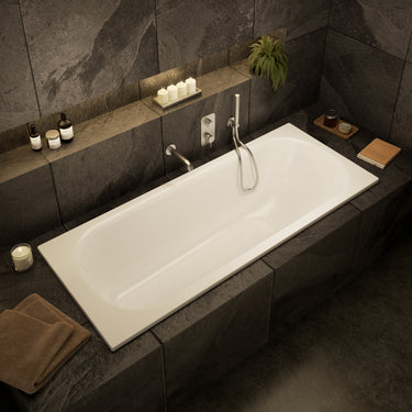 Wall Mounted Bath Mixer Tap Complete with Spout & Shower Kit - Brushed Steel