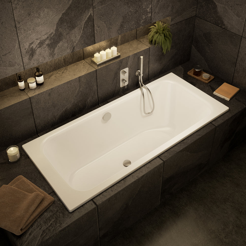 Wall Mounted Bath Mixer Tap Complete with Overflow Filler & Shower Kit - Brushed Steel