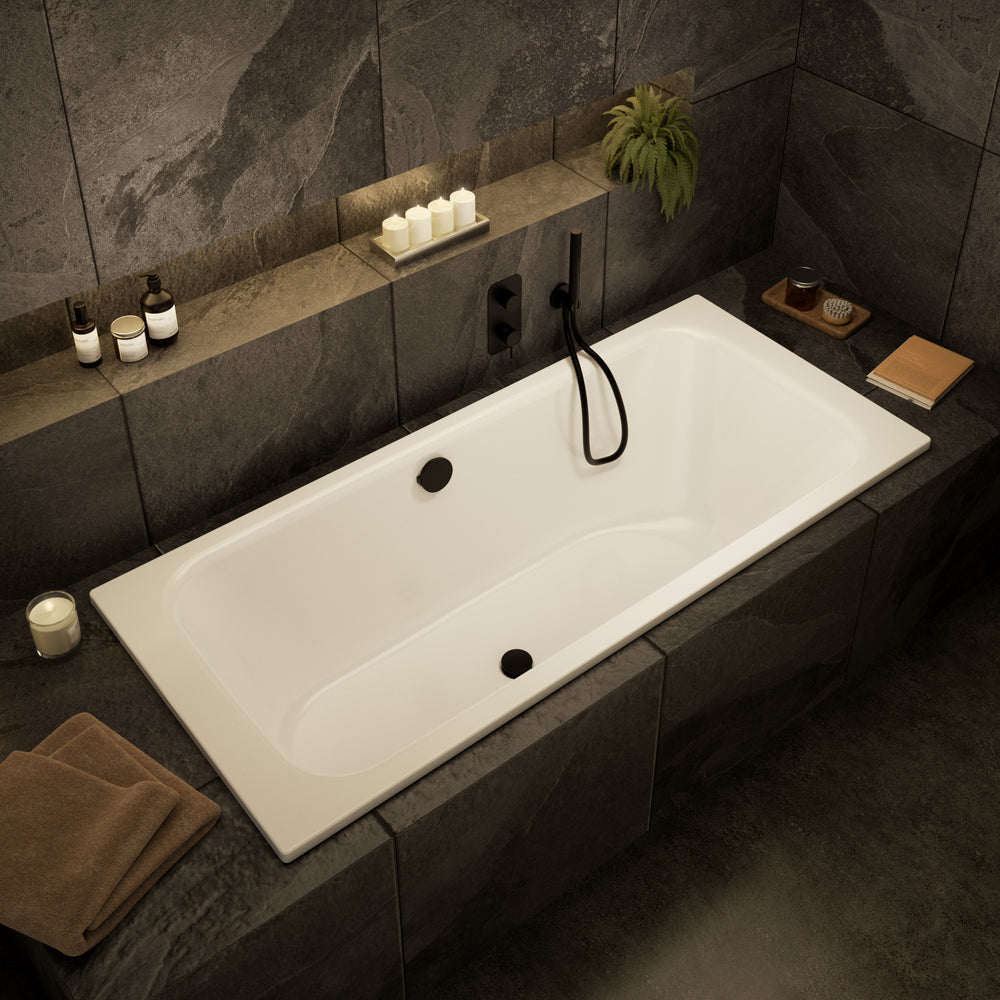 Wall Mounted Bath Mixer Tap Complete with Overflow Filler & Shower Kit - Matt Black