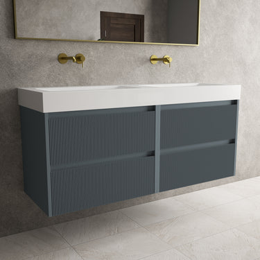 Scanalato Four Drawer Vanity Unit With Beyondstone BLOC Double Basin - Slate Grey 1400mm