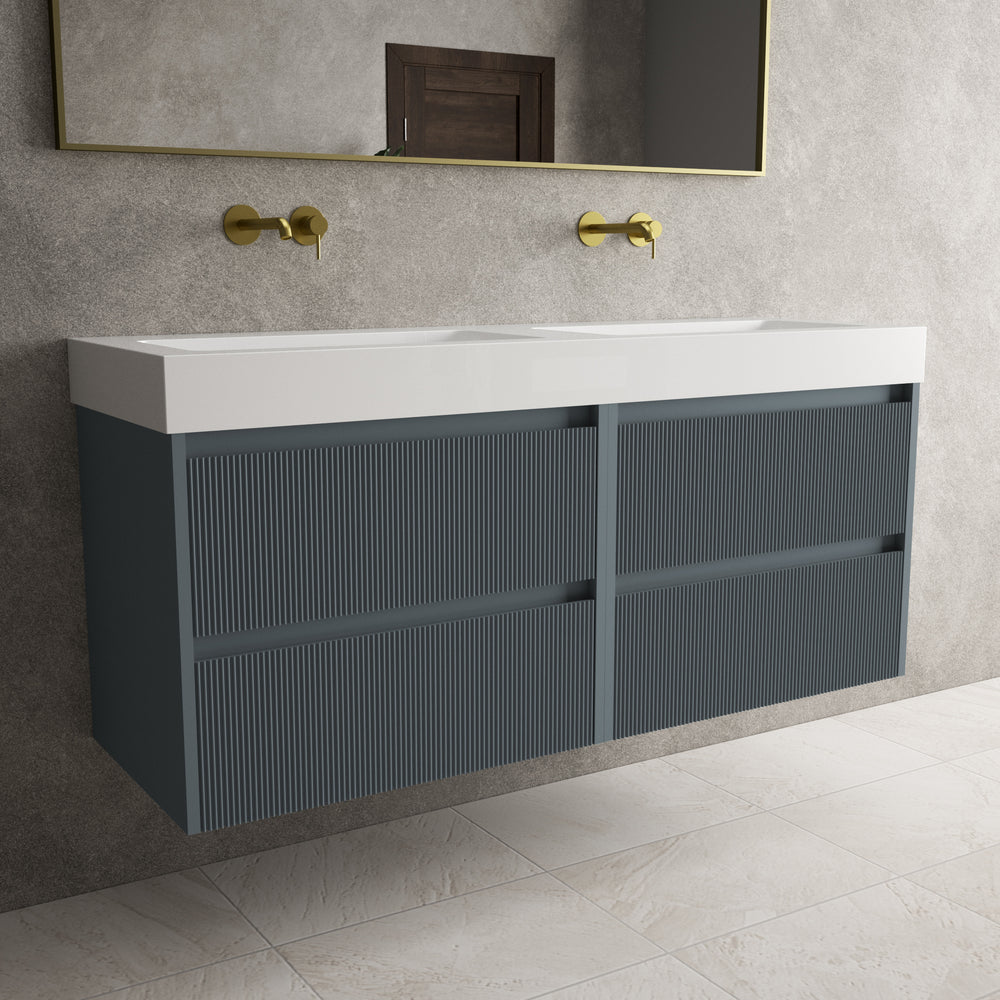 Scanalato Four Drawer Vanity Unit With Beyondstone BLOC Double Basin - Slate Grey 1400mm