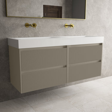 Scanalato Four Drawer Vanity Unit With Beyondstone BLOC Double Basin - Soft Taupe 1400mm