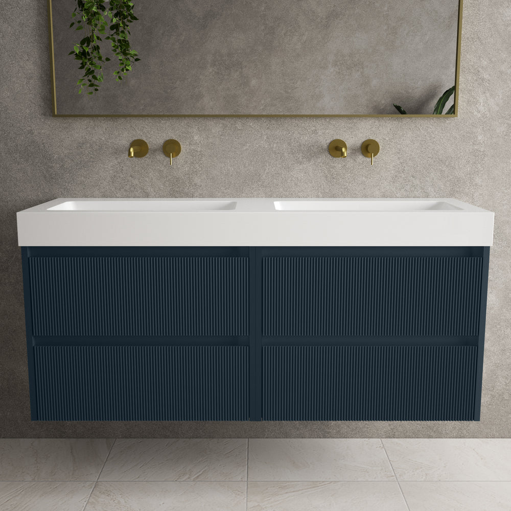 Scanalato Four Drawer Vanity Unit With Beyondstone BLOC Double Basin - Midnight Blue 1400mm image