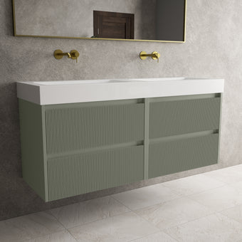 Scanalato Four Drawer Vanity Unit With Beyondstone BLOC Double Basin - Pistachio 1400mm