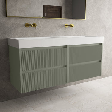 Scanalato Four Drawer Vanity Unit With Beyondstone BLOC Double Basin - Pistachio 1400mm
