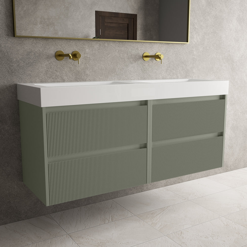 Scanalato Four Drawer Vanity Unit With Beyondstone BLOC Double Basin - Pistachio 1400mm
