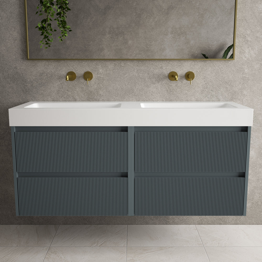 Scanalato Four Drawer Vanity Unit With Beyondstone BLOC Double Basin - Slate Grey 1400mm