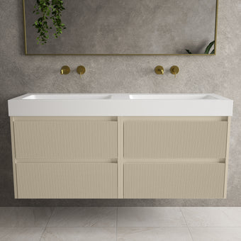Scanalato Four Drawer Vanity Unit With Beyondstone BLOC Double Basin - Cashmere 1400mm