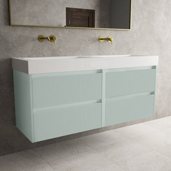 Scanalato Four Drawer Vanity Unit With Beyondstone BLOC Double Basin - Peppermint 1400mm
